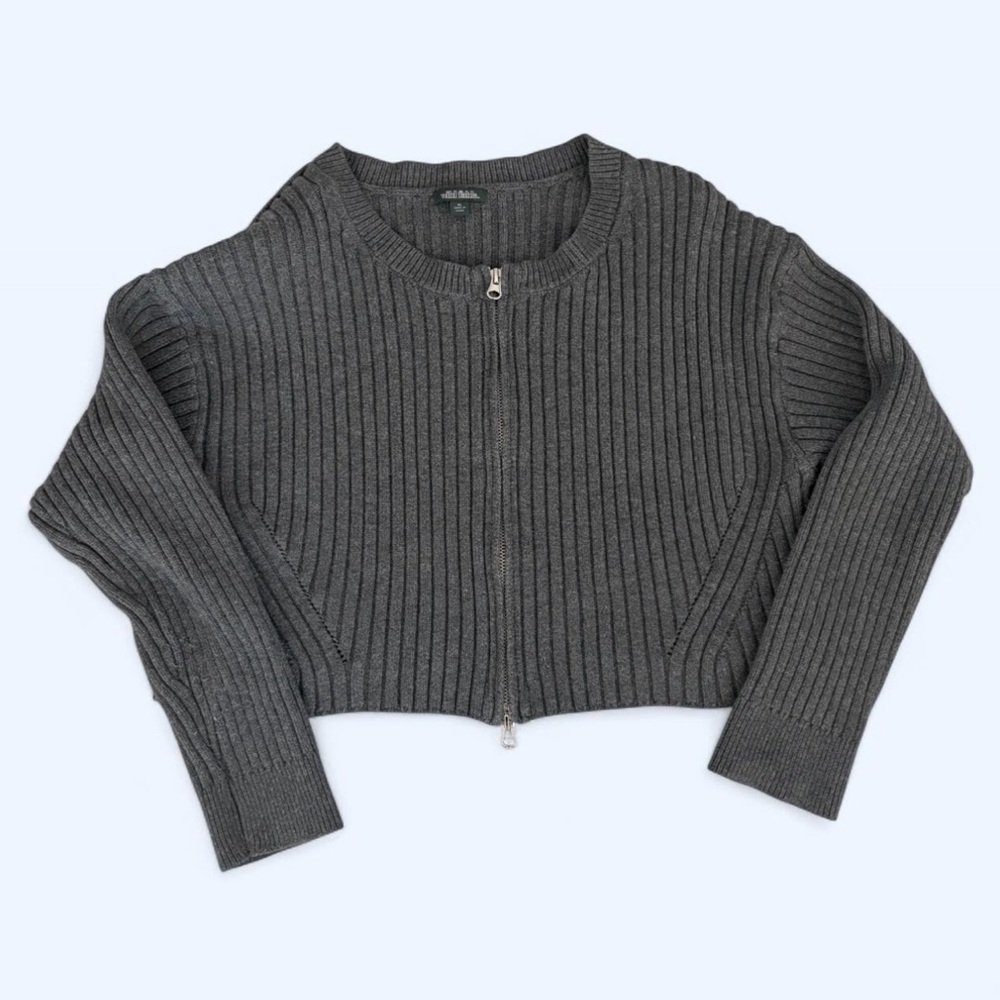 wild fable Charcoal Ribbed Cropped Zip-Up Sweater
